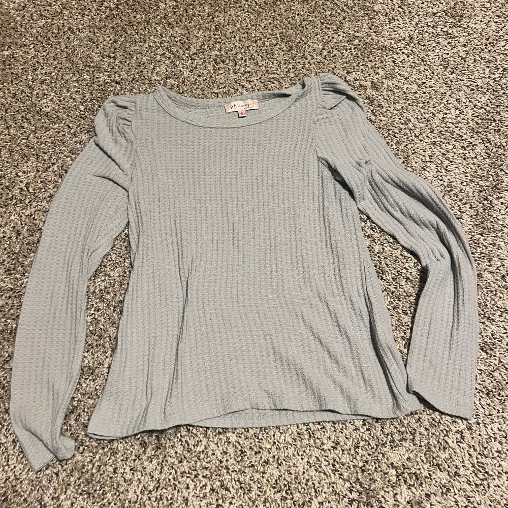 Philosophy Gray Ribbed Knit Sweater Puff‎ Sleeve Casual Long Sleeve Top Size S